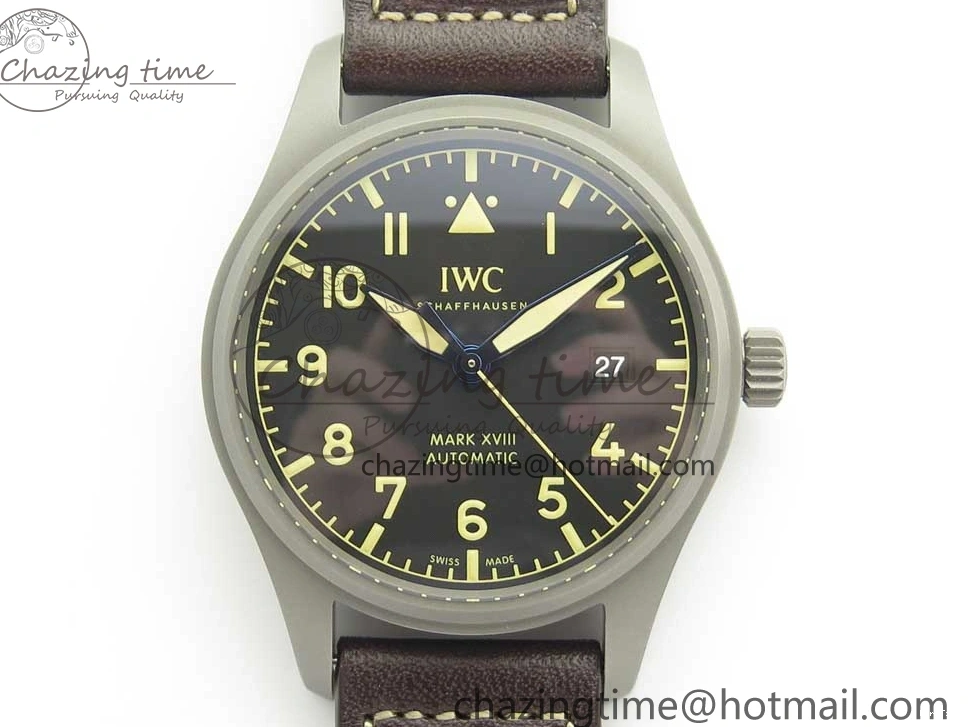 MIROTIME 0310 SmartChoice Mark XVIII IW327006 Titanium M+F 1:1 Best Edition Black Dial on Brown Leather Strap A 7145